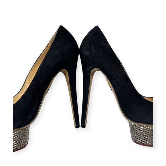 Charlotte Olympia Dolly Platform Pumps with Metal Platform, 41 EU, Navy Suede - Picture 15 of 16